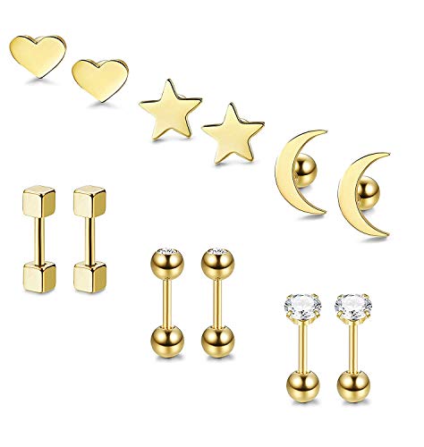 BESTEEL 6 Pares Acero Inoxidable Pendientes de Estrella Luna y Corazón de las Mujeres Aretes Pendientes Piercing Cartilago Joyería de Moda BESTEEL 6 Pares Acero Inoxidable Pendientes de Estrella Luna y Corazón de las Mujeres Aretes Pendientes Piercing Cartilago Joyería de Moda