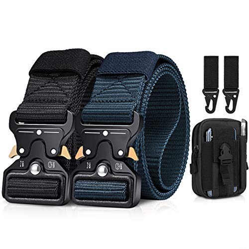 BESTKEE Cinturón táctico para hombres 1.5 pulgadas, estilo militar Cinturón con hebilla con cierre rápido de hebilla de metal, regalo con bolsa táctica Molle y gancho (Negro + Azul) BESTKEE Cinturón táctico para hombres 1.5 pulgadas, estilo militar Cinturón con hebilla con cierre rápido de hebilla de metal, regalo con bolsa táctica Molle y gancho (Negro + Azul)