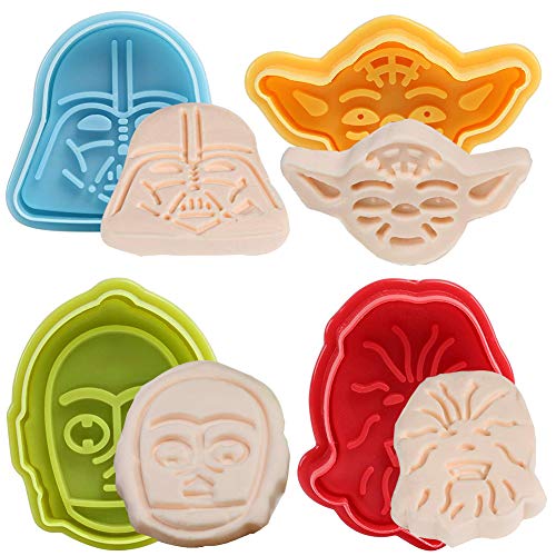 BETOY Juego de 4 Piezas Star Wars Cookie Cutters plungers Molde -cortadores de Galletas émbolos de Molde de la Torta del Molde para Hornear la Pasta de azúcar decoración Hornear