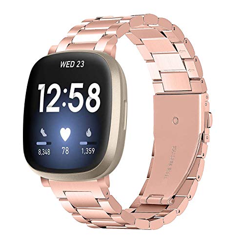 BFISOD Versa 3 Wristband, Pulsera Ajustable de Acero Inoxidable para Mujeres Hombres Correa de Reloj Deportivo sólida Correa de Accesorios para Fitbit Versa 3 / Versa Sense Smart Watch (A06)