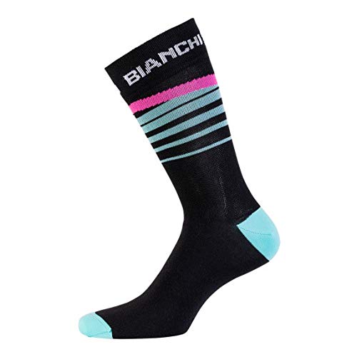 Bianchi Milano - Calcetines térmicos de invierno fabricados en Italia, modelo Diaterna, color 4300 celeste/negro con banda fucsia, talla S/M (36-41)