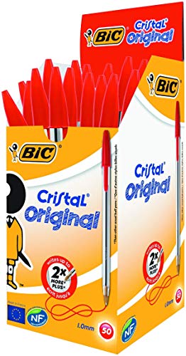 BIC Cristal Original Caja de 50 unidades - bolígrafos punta media (1,0 mm), color rojo - material oficina, material escolar