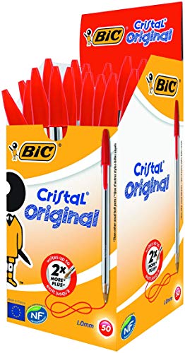 BIC Cristal Original Caja de 50 unidades - bolígrafos punta media (1,0 mm), color rojo - material oficina, material escolar BIC Cristal Original Caja de 50 unidades - bolígrafos punta media (1,0 mm), color rojo - material oficina, material escolar