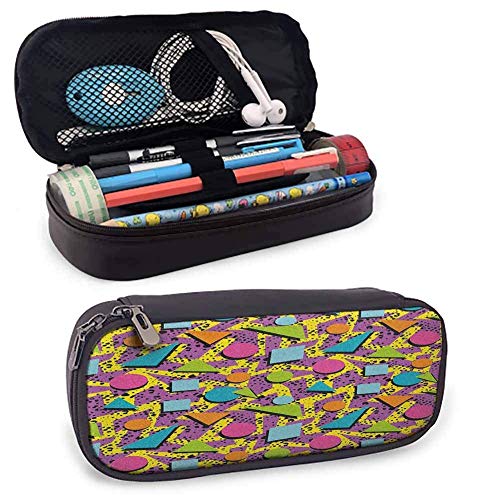 Big Capacity Pen Marker Holder Storage Vintage Pencil Case, Fluffy Formed Old Fashioned Clouds in Air Funky Colored Sky Elements Illustration Mesh Pocket, Layers Multiple Zip Pockets Blue B