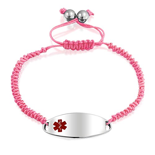 Bling Jewelry Pink Trenzado Cord Medical Identificación Médico Médico Trampable Alerta Médica Pulsera para Mujeres Acero Inoxidable
