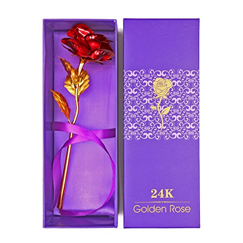 Blingbin Rosa Eterna 24K, Rosa Eterna Flores Chapadas En Oro con Caja, Cumpleaños Rojo/Dorado/Azul/Púrpura, 25 X 9 Cm