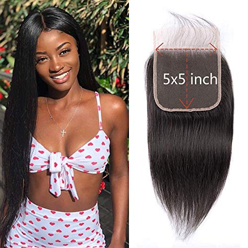 BLISSHAIR cierre de encaje humano pelo 5"×5" Remy sin procesar extensiones brasileñas de cabello virgen trama recta onda de cabello humano pelo Liso natural con pelo de bebé 12 pulgada(30.48cm)