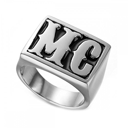 BOBIJOO JEWELRY - Anillo Anillo Anillo de Hombre MC Motorista de la Motocicleta Club Rectangular de Acero Inoxidable - 19 (9 US), Acero Inoxidable 316