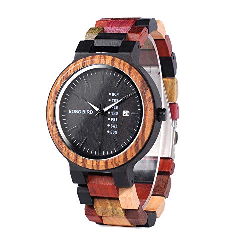 BOBO BIRD - Reloj de Pulsera analógico de Cuarzo con Fecha y Fecha, Hecho a Mano, para Hombre, de Madera, con Caja de Regalo (tamaño Grande para Hombres) BOBO BIRD - Reloj de Pulsera analógico de Cuarzo con Fecha y Fecha, Hecho a Mano, para Hombre, de Madera, con Caja de Regalo (tamaño Grande para Hombres)