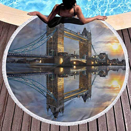 BOBO-Shop Toallas de Playa Redonda Grande Círculo Tapiz Manta de Playa Vista Tower Bridge Thames