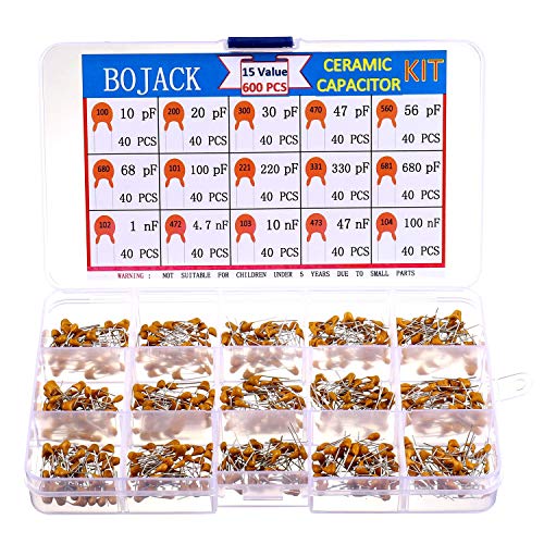 BOJACK 15 valores 600 condensadores de cerámica surtidos Kit de condensadores de 10pf a 100nF en una caja