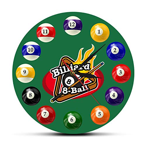 Bolas de billar Reloj de pared colorido Pool Snooker Reloj deportivo Sala de billar Decoración de sala de juegos Reloj de pared moderno Regalo para jugadores de billar diseño de madera silenciosa