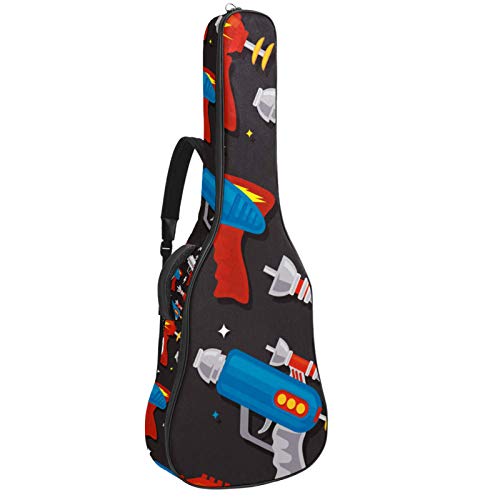 Bolsa acolchada para guitarra acústica de 106 cm con 2 bolsillos, correa de guitarra de dibujos animados espaciales Ray Gun de dibujos animados Supergun