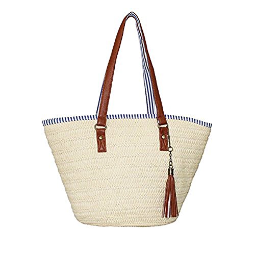 Bolsa de Playa de Paja, JOSEKO Bolsos de Verano Bolsa de Hombro Totalizador con Asas de Cuero borlas Bolso de Mujer Adecuado para Viajes de Vacaciones Compras Playas y Uso Diario Bolsa de Playa de Paja, JOSEKO Bolsos de Verano Bolsa de Hombro Totalizador con Asas de Cuero borlas Bolso de Mujer Adecuado para Viajes de Vacaciones Compras Playas y Uso Diario
