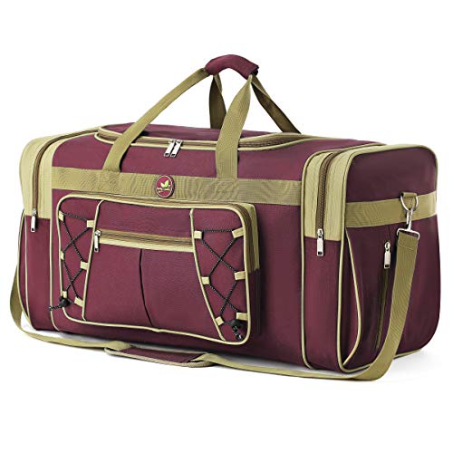 Bolsa de Viaje para Mujeres y Hombres Bolsa Plegable de Fin de Semana Weekender 65L 65cm Lona Oxford Ligera Equipaje de Gimnasio Extra Grande Resistente al Agua y a la Rotura (Rojo)