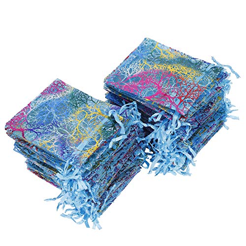 Bolsas de Organza de Regalo 100 piezas Bolsitas para Regalos Coralina Azul Bolsitas de Organza para Boda Favores y Joyas 12 x 9 cm