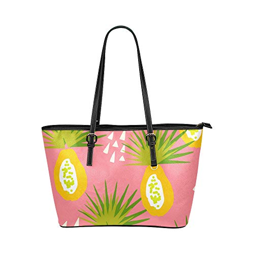 Bolsos cruzados casuales para mujeres Primavera Retro Fruta Hoja de papaya Bolsos de mano de cuero Bolsos causales Bolsillo con cremallera Organizador de hombro para dama Niñas Bolsos de mujer Almace