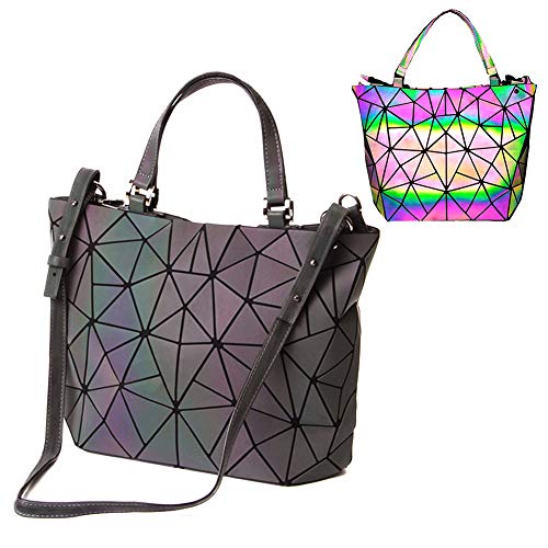 bolsos de cuero de la PU de Luminous Luminous geométricos Shtic Lattice Bolso holográfico de arco iris de cuero ecológico para mujeres Bolso grande (colorful-2) bolsos de cuero de la PU de Luminous Luminous geométricos Shtic Lattice Bolso holográfico de arco iris de cuero ecológico para mujeres Bolso grande (colorful-2)