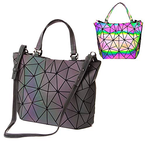 bolsos de cuero de la PU de Luminous Luminous geométricos Shtic Lattice Bolso holográfico de arco iris de cuero ecológico para mujeres Bolso grande (colorful-2)