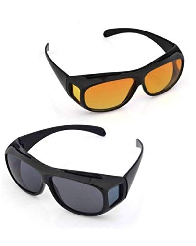 Boolavard 2-pack Juega gafas de visión nocturna para conductores de automóviles, para quienes usan gafas, lentes polarizadas tintadas, según la norma ISO, negro/amarillo