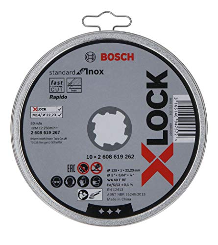 Bosch Professional Standard - 10 discos de corte recto (para inoxidable, X-LOCK, Ø125 mm, diámetro del orificio: 22,23 mm, grosor:1 mm) Bosch Professional Standard - 10 discos de corte recto (para inoxidable, X-LOCK, Ø125 mm, diámetro del orificio: 22,23 mm, grosor:1 mm)