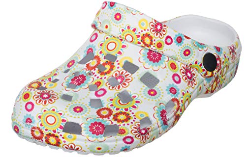 Brandsseller - Zuecos para mujer con suela antideslizante, calzado para estar por casa, diseño con impresión, color Blanco, talla 38 EU Brandsseller - Zuecos para mujer con suela antideslizante, calzado para estar por casa, diseño con impresión, color Blanco, talla 38 EU