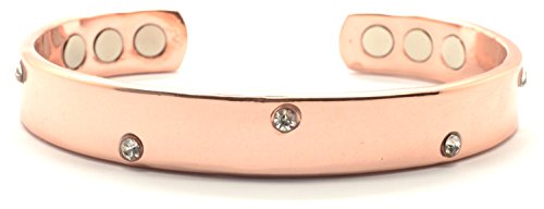 Brazalete de Cobre con imanes comúnmente Usado para aliviar el Dolor de la Artritis, Diseño con Cristales incrustados, Puedes Usarlo También como Accesorio de Moda Brazalete de Cobre con imanes comúnmente Usado para aliviar el Dolor de la Artritis, Diseño con Cristales incrustados, Puedes Usarlo También como Accesorio de Moda