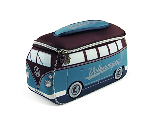 BRISA VW Collection - Volkswagen Furgoneta Hippie Bus T1 Van Bolsa Universal de Neopreno, Neceser, Bolso de Maquillaje-Cosméticos-Aseo, Estuche de lápices, Caja de Almuerzo, Equipaje (Petrol/Marrón)