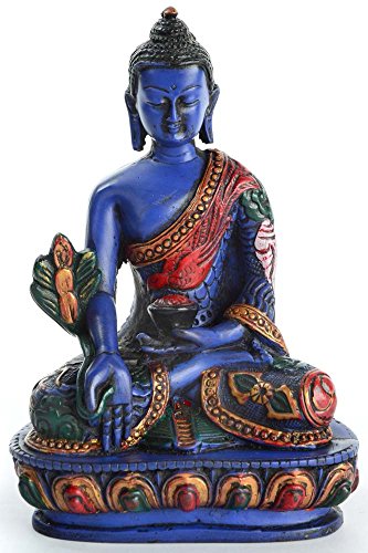 BUDDHAFIGUREN Estatua de resina de Buda de medicina - 13.5 cm de altura en azul pintado