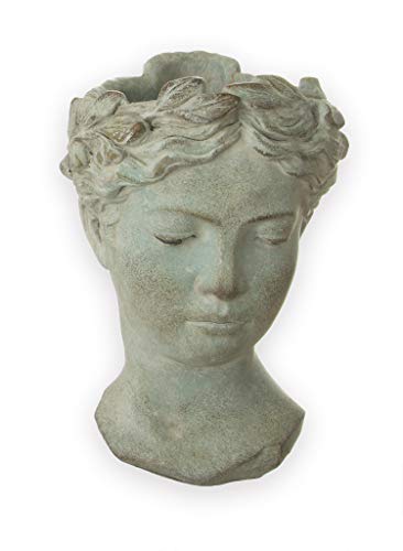 Busto externo de aspecto antiguo de aprox. Macetero de 27 x 18 cm, color gris mate, para plantas y flores, decoración antigua, cerámica robusta, decoración vintage