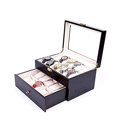 BWCGA Joyería de Madera Caja de la Caja de Reloj Caja de Reloj Organizador for la exposición y almacenaje con la Tapa de Cristal de 20 Ranuras Negro BWCGA Joyería de Madera Caja de la Caja de Reloj Caja de Reloj Organizador for la exposición y almacenaje con la Tapa de Cristal de 20 Ranuras Negro