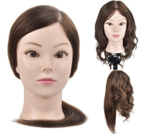 Cabeza de maniquí para formación de peluquería y cosmética, busto con cabello humano 100 %, 45,7 cm, con abrazadera de fijación