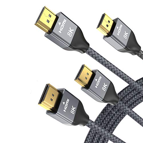 Cable HDMI 8K 3 Metros (2-Pack),48Gbps 7680P Cable HDMI 2.1 Ultra Alta Velocidad para Samsung QLED,Apple TV,Sony LG,Playstation,PS4,PS5,Nintendo Switch,Xbox One X y Más,HDMI 2.0/4K 120Hz Compatible M