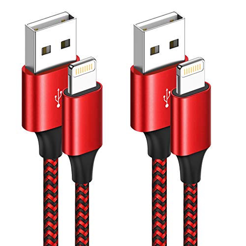 Cable iPhone Cable Lightning [2Pack 2M] Cargador iPhone MFi Certificado Carga Rápida Trenzado de Nylon Compatible con iPhone 11 Pro XS MAX XR X 8 Plus 7 Plus 6S 6 Plus 5 5S 5C SE, iPad-Rojo