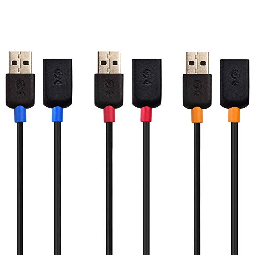 Cable Matters - Pack de 3 Cables de extensión de USB Corto a USB (Cable alargador USB Macho a Hembra) - 0,9m