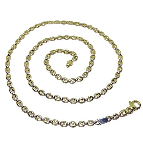 Cadena calabrote Maciza de Oro Blanco y Oro Amarillo de 18k para Mujer 60cm de Larga y 4mm de Ancha. Cierre mosquetón Cadena calabrote Maciza de Oro Blanco y Oro Amarillo de 18k para Mujer 60cm de Larga y 4mm de Ancha. Cierre mosquetón