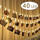 Cadena de luces LED KING AGE con clip de fotos, 40 clips de fotos, funciona con batería 5M, luces LED para las imágenes para decoración, colgar fotos, notas, obras de arte