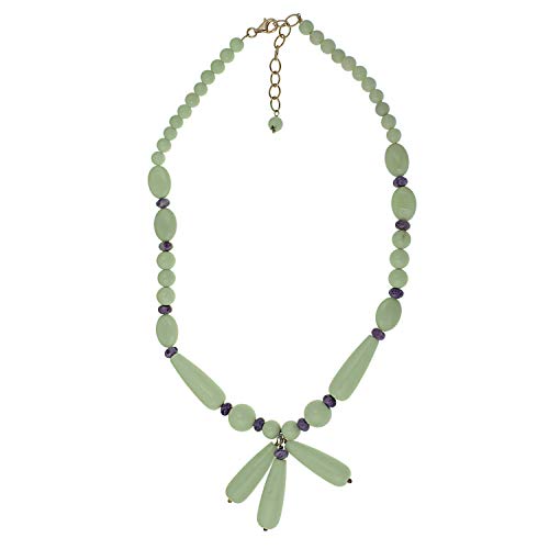 Cadena de plata de ley 925 para mujer con crisopras y caroita, 42-47 cm de largo, cadena de piedras preciosas Cadena de plata de ley 925 para mujer con crisopras y caroita, 42-47 cm de largo, cadena de piedras preciosas