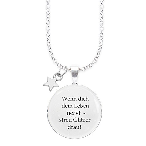 Cadena libre de níquel 80cm con colgante de vidrio con la inscripción: Wenn dich dein Leben nervt, streu Glitzer drauf (Si no te gusta tu vida, échale purpurina) Cadena libre de níquel 80cm con colgante de vidrio con la inscripción: Wenn dich dein Leben nervt, streu Glitzer drauf (Si no te gusta tu vida, échale purpurina)
