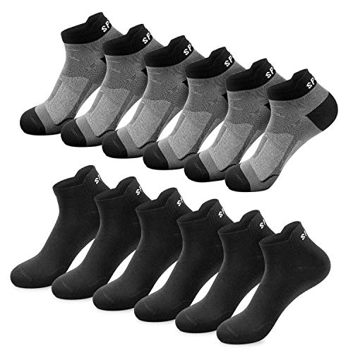 Calcetines de deporte para hombre y mujer, 6 | 12 pares de calcetines cortos de algodón, calcetines de deporte, calcetines de ping pong, color blanco y negro Negro X6 gris oscuro X6. 39-42