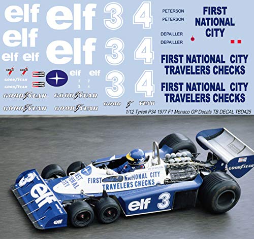 Calcomanías de Tyrrell P34 Mónaco F1 GP 1977 Peterson DEPAILLER TBD425