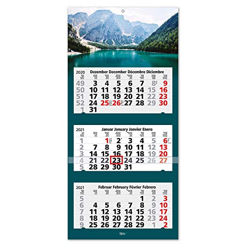 Calendario 2021 vista 3 meses Montañas I Calendario de pared tres meses I 33 x 70 cm I Multilingüe DE/EN/FR/ES I Con indicador de fecha I tr_030