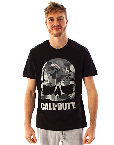 Call of Duty Camiseta Camo Skull Print Camiseta de Manga Corta Negra para Hombre