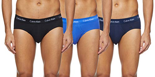 Calvin Klein Cotton Stretch-3er Slip, Azul (Black/Blue Shadow/Cobalt Water DTM WB 4ku), Large (Pack de 3) para Hombre
