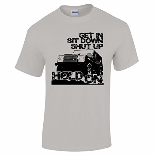 Camiseta de Hombre Get In, Sit Down, Shut Up and Hold On! En Gris Claro Talla M con Imagen de 4X4