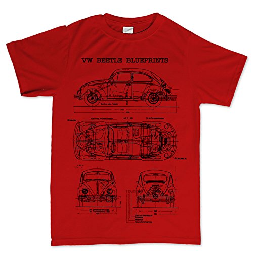 Camiseta de manga corta, diseño de coche escarabajo clásico rojo rosso XX-Large