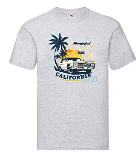 Camiseta de manga corta unisex para niños y niñas con diseño de coche y sol gris 140
