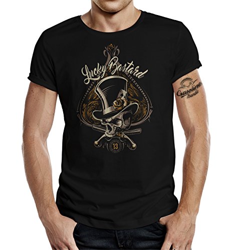 Camiseta de motorista Rockabilly Racer Hot Rod Diseño: Lucky Bastard Negro XL