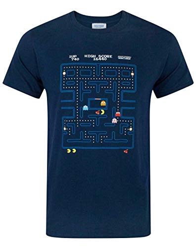Camiseta Pacman para Hombre, clásica Escena de acción, Adultos, Azul
