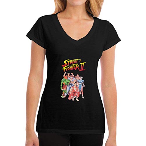 Camiseta para Mujer, Street Fighter II Video Game Inspired Short tee V Neck Cotton Summer T-Shirt for Work Sports